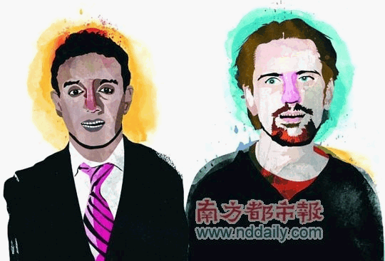 贾因(左)和松丁(右)臭味相投，都傲慢自大，不尊重他人，偏偏对电子商务的阴暗领域有着浓厚兴趣